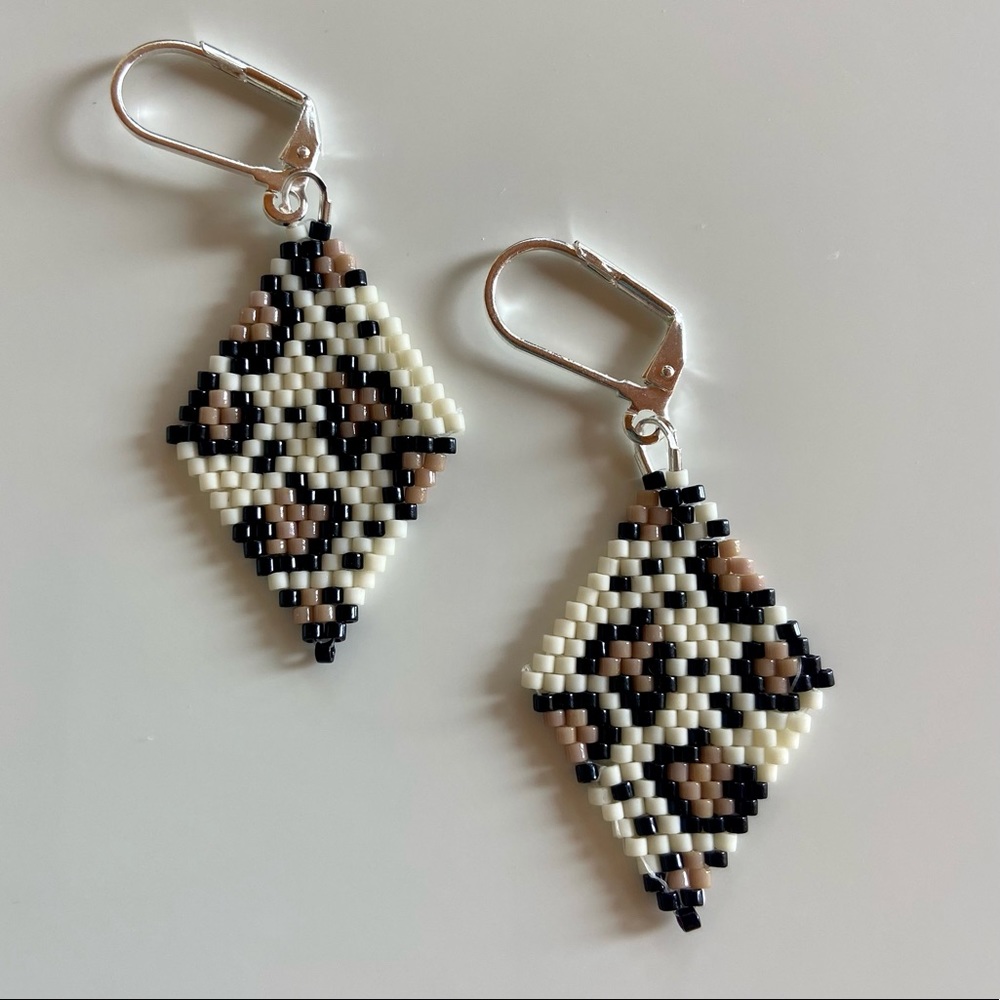 Handmade Beaded Leopard Print Earrings